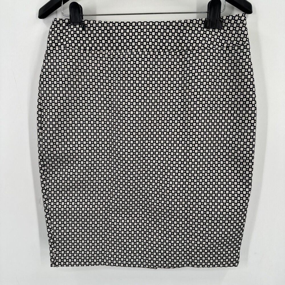 Ann Taylor Pencil Skirt Size 12 Black Cream Dot Geo Career Work Office NEW $79